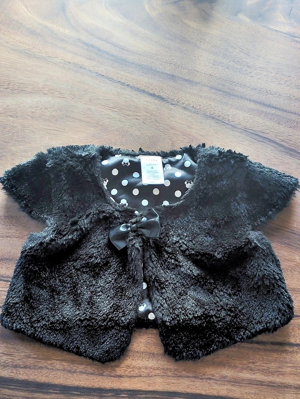 Disney Minnie Mouse Cropped Faux Fur Vest Black & White Girls Size 4